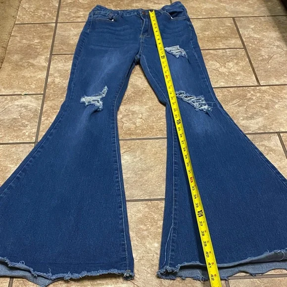 Dark Blue Distressed Flare Size 26-28 Jeans - Picture 5 of 11